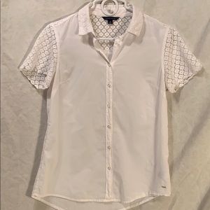 Tommy Hilfiger white button down top with lace.